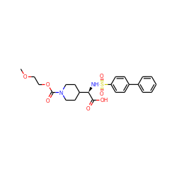 COCCOC(=O)N1CCC([C@@H](NS(=O)(=O)c2ccc(-c3ccccc3)cc2)C(=O)O)CC1 ZINC000013863414