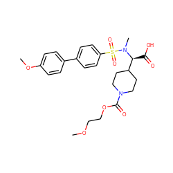 COCCOC(=O)N1CCC([C@H](C(=O)O)N(C)S(=O)(=O)c2ccc(-c3ccc(OC)cc3)cc2)CC1 ZINC000013863420