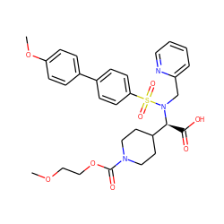 COCCOC(=O)N1CCC([C@H](C(=O)O)N(Cc2ccccn2)S(=O)(=O)c2ccc(-c3ccc(OC)cc3)cc2)CC1 ZINC000026567341