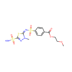 COCCOC(=O)c1ccc(S(=O)(=O)/N=c2/sc(S(N)(=O)=O)nn2C)cc1 ZINC000013537558