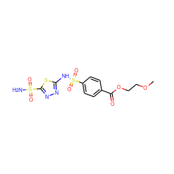 COCCOC(=O)c1ccc(S(=O)(=O)Nc2nnc(S(N)(=O)=O)s2)cc1 ZINC000013537527