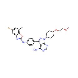 COCCOC1CCC(n2nc(-c3ccc(Nc4nc5cc(Br)cc(C)c5o4)cc3)c3c(N)ncnc32)CC1 ZINC000063540205