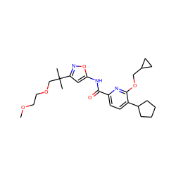 COCCOCC(C)(C)c1cc(NC(=O)c2ccc(C3CCCC3)c(OCC3CC3)n2)on1 ZINC000473166883