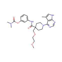 COCCOCC1(C(=O)Nc2cccc(OC(=O)N(C)C)c2)CCN(c2ncnc3[nH]cc(C)c23)CC1 ZINC000140912482