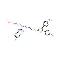 COCCOCCN(CCCCCSc1nc(-c2ccc(OC)cc2)c(-c2ccc(OC)cc2)[nH]1)C(=O)Nc1ccc(F)cc1F ZINC000026018902