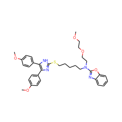 COCCOCCN(CCCCCSc1nc(-c2ccc(OC)cc2)c(-c2ccc(OC)cc2)[nH]1)c1nc2ccccc2o1 ZINC000029471958