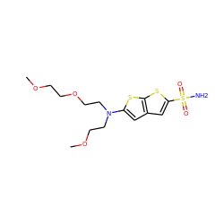 COCCOCCN(CCOC)c1cc2cc(S(N)(=O)=O)sc2s1 ZINC000013475418