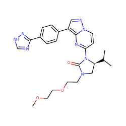 COCCOCCN1C[C@H](C(C)C)N(c2ccn3ncc(-c4ccc(-c5nc[nH]n5)cc4)c3n2)C1=O ZINC000141223330