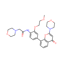 COCCOc1cc(-c2cccc3c(=O)cc(N4CCOCC4)oc23)ccc1NC(=O)CN1CCOCC1 ZINC000101394103