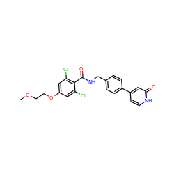 COCCOc1cc(Cl)c(C(=O)NCc2ccc(-c3cc[nH]c(=O)c3)cc2)c(Cl)c1 ZINC000147217223