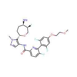 COCCOc1cc(F)c(-c2nc(C(=O)Nc3cnn(C)c3[C@@H]3CC[C@@H](N)[C@@H](F)CO3)ccc2F)c(F)c1 ZINC000205636565