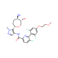 COCCOc1cc(F)c(-c2nc(C(=O)Nc3cnn(C)c3[C@@H]3CC[C@@H](N)[C@H](O)CO3)ccc2F)c(F)c1 ZINC000205636485