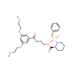 COCCOc1cc(OCCOC)cc(C(=O)NCCOC(=O)[C@@H]2CCCCN2S(=O)(=O)Cc2ccccc2)c1 ZINC001772597853