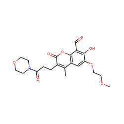 COCCOc1cc2c(C)c(CCC(=O)N3CCOCC3)c(=O)oc2c(C=O)c1O ZINC000220436515