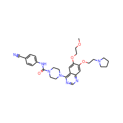 COCCOc1cc2c(N3CCN(C(=O)Nc4ccc(C#N)cc4)CC3)ncnc2cc1OCCN1CCCC1 ZINC000027210177