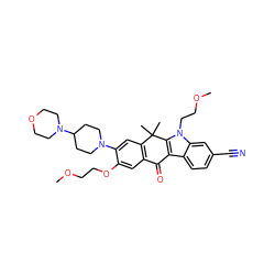 COCCOc1cc2c(cc1N1CCC(N3CCOCC3)CC1)C(C)(C)c1c(c3ccc(C#N)cc3n1CCOC)C2=O ZINC000114802549