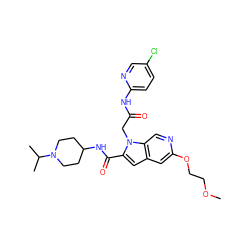 COCCOc1cc2cc(C(=O)NC3CCN(C(C)C)CC3)n(CC(=O)Nc3ccc(Cl)cn3)c2cn1 ZINC000116024106