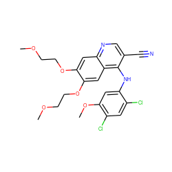 COCCOc1cc2ncc(C#N)c(Nc3cc(OC)c(Cl)cc3Cl)c2cc1OCCOC ZINC000013554012