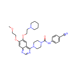 COCCOc1cc2ncnc(N3CCN(C(=O)Nc4ccc(C#N)cc4)CC3)c2cc1OCCN1CCCCC1 ZINC000027299755