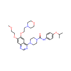 COCCOc1cc2ncnc(N3CCN(C(=O)Nc4ccc(OC(C)C)cc4)CC3)c2cc1OCCN1CCOCC1 ZINC000027215795