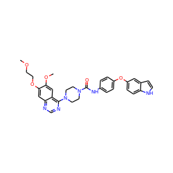 COCCOc1cc2ncnc(N3CCN(C(=O)Nc4ccc(Oc5ccc6[nH]ccc6c5)cc4)CC3)c2cc1OC ZINC000027208800