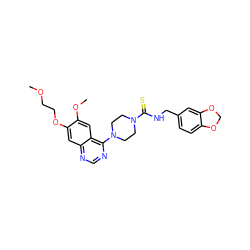 COCCOc1cc2ncnc(N3CCN(C(=S)NCc4ccc5c(c4)OCO5)CC3)c2cc1OC ZINC000013528744