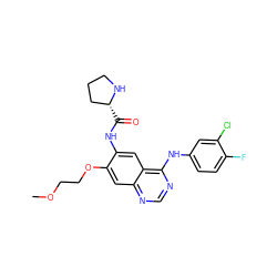 COCCOc1cc2ncnc(Nc3ccc(F)c(Cl)c3)c2cc1NC(=O)[C@@H]1CCCN1 ZINC000040413543