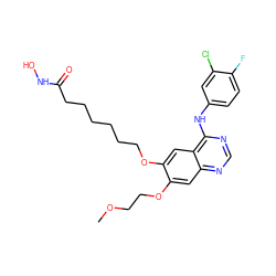 COCCOc1cc2ncnc(Nc3ccc(F)c(Cl)c3)c2cc1OCCCCCCC(=O)NO ZINC000045356850