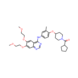 COCCOc1cc2ncnc(Nc3ccc(OC4CCN(C(=O)C5CCCC5)CC4)c(C)c3)c2cc1OCCOC ZINC000028706406