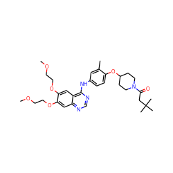 COCCOc1cc2ncnc(Nc3ccc(OC4CCN(C(=O)CC(C)(C)C)CC4)c(C)c3)c2cc1OCCOC ZINC000028706363