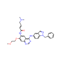 COCCOc1cc2ncnc(Nc3ccc4c(cnn4Cc4ccccc4)c3)c2cc1NC(=O)/C=C/CN(C)C ZINC001772632321