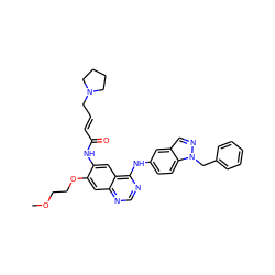 COCCOc1cc2ncnc(Nc3ccc4c(cnn4Cc4ccccc4)c3)c2cc1NC(=O)/C=C/CN1CCCC1 ZINC001772599195