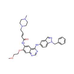 COCCOc1cc2ncnc(Nc3ccc4c(cnn4Cc4ccccc4)c3)c2cc1NC(=O)/C=C/CN1CCN(C)CC1 ZINC001772579892