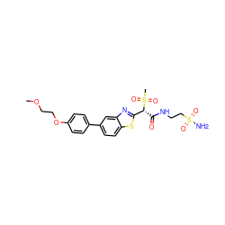 COCCOc1ccc(-c2ccc3sc([C@@H](C(=O)NCCS(N)(=O)=O)S(C)(=O)=O)nc3c2)cc1 ZINC000145527953