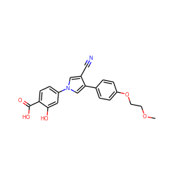 COCCOc1ccc(-c2cn(-c3ccc(C(=O)O)c(O)c3)cc2C#N)cc1 ZINC000200836993