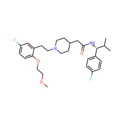 COCCOc1ccc(F)cc1CCN1CCC(CC(=O)N[C@@H](c2ccc(F)cc2)C(C)C)CC1 ZINC000200037216