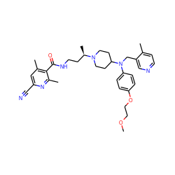 COCCOc1ccc(N(Cc2cnccc2C)C2CCN([C@H](C)CCNC(=O)c3c(C)cc(C#N)nc3C)CC2)cc1 ZINC000073196966