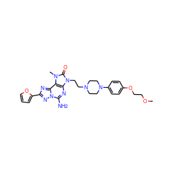 COCCOc1ccc(N2CCN(CCn3c(=O)n(C)c4c3nc(N)n3nc(-c5ccco5)nc43)CC2)cc1 ZINC000166658079