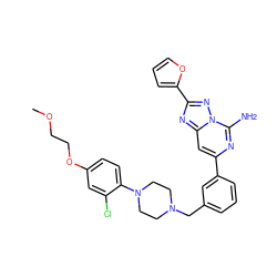 COCCOc1ccc(N2CCN(Cc3cccc(-c4cc5nc(-c6ccco6)nn5c(N)n4)c3)CC2)c(Cl)c1 ZINC000028119651