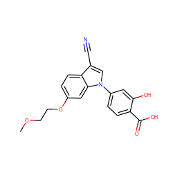 COCCOc1ccc2c(C#N)cn(-c3ccc(C(=O)O)c(O)c3)c2c1 ZINC000202394948