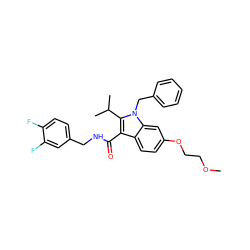 COCCOc1ccc2c(C(=O)NCc3ccc(F)c(F)c3)c(C(C)C)n(Cc3ccccc3)c2c1 ZINC000096172082