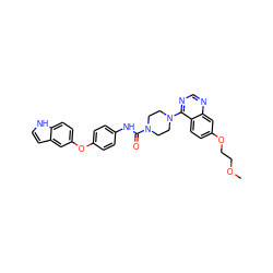 COCCOc1ccc2c(N3CCN(C(=O)Nc4ccc(Oc5ccc6[nH]ccc6c5)cc4)CC3)ncnc2c1 ZINC000027202543