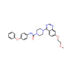 COCCOc1ccc2c(N3CCN(C(=O)Nc4ccc(Oc5ccccc5)cc4)CC3)ncnc2c1 ZINC000013475643