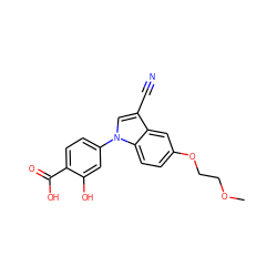 COCCOc1ccc2c(c1)c(C#N)cn2-c1ccc(C(=O)O)c(O)c1 ZINC000202393455