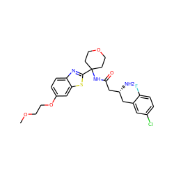 COCCOc1ccc2nc(C3(NC(=O)C[C@H](N)Cc4cc(Cl)ccc4F)CCOCC3)sc2c1 ZINC000040394941