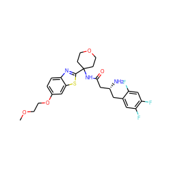 COCCOc1ccc2nc(C3(NC(=O)C[C@H](N)Cc4cc(F)c(F)cc4F)CCOCC3)sc2c1 ZINC000040892289