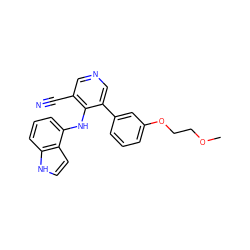 COCCOc1cccc(-c2cncc(C#N)c2Nc2cccc3[nH]ccc23)c1 ZINC000040401829