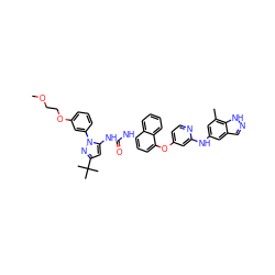 COCCOc1cccc(-n2nc(C(C)(C)C)cc2NC(=O)Nc2ccc(Oc3ccnc(Nc4cc(C)c5[nH]ncc5c4)c3)c3ccccc23)c1 ZINC001772623096