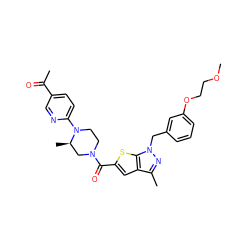 COCCOc1cccc(Cn2nc(C)c3cc(C(=O)N4CCN(c5ccc(C(C)=O)cn5)[C@H](C)C4)sc32)c1 ZINC001772642068