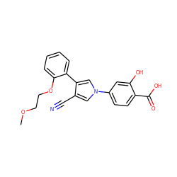 COCCOc1ccccc1-c1cn(-c2ccc(C(=O)O)c(O)c2)cc1C#N ZINC000147089814